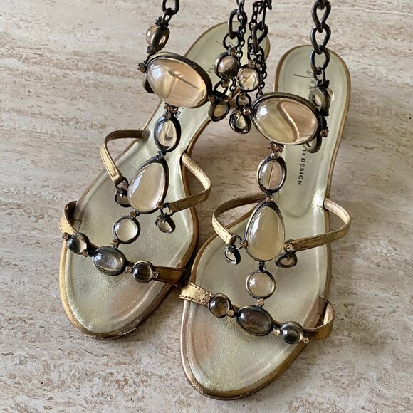 Vintage Giuseppe Zanotti Stone Strap Kitten Heel Sandals - Picture 3 of 9